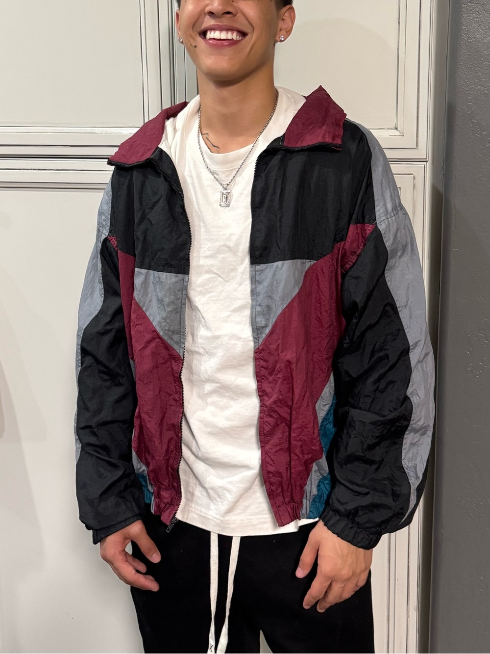 Men's Vintage Gitano windbreaker 80s/90s bold, geometric colorblock design coat